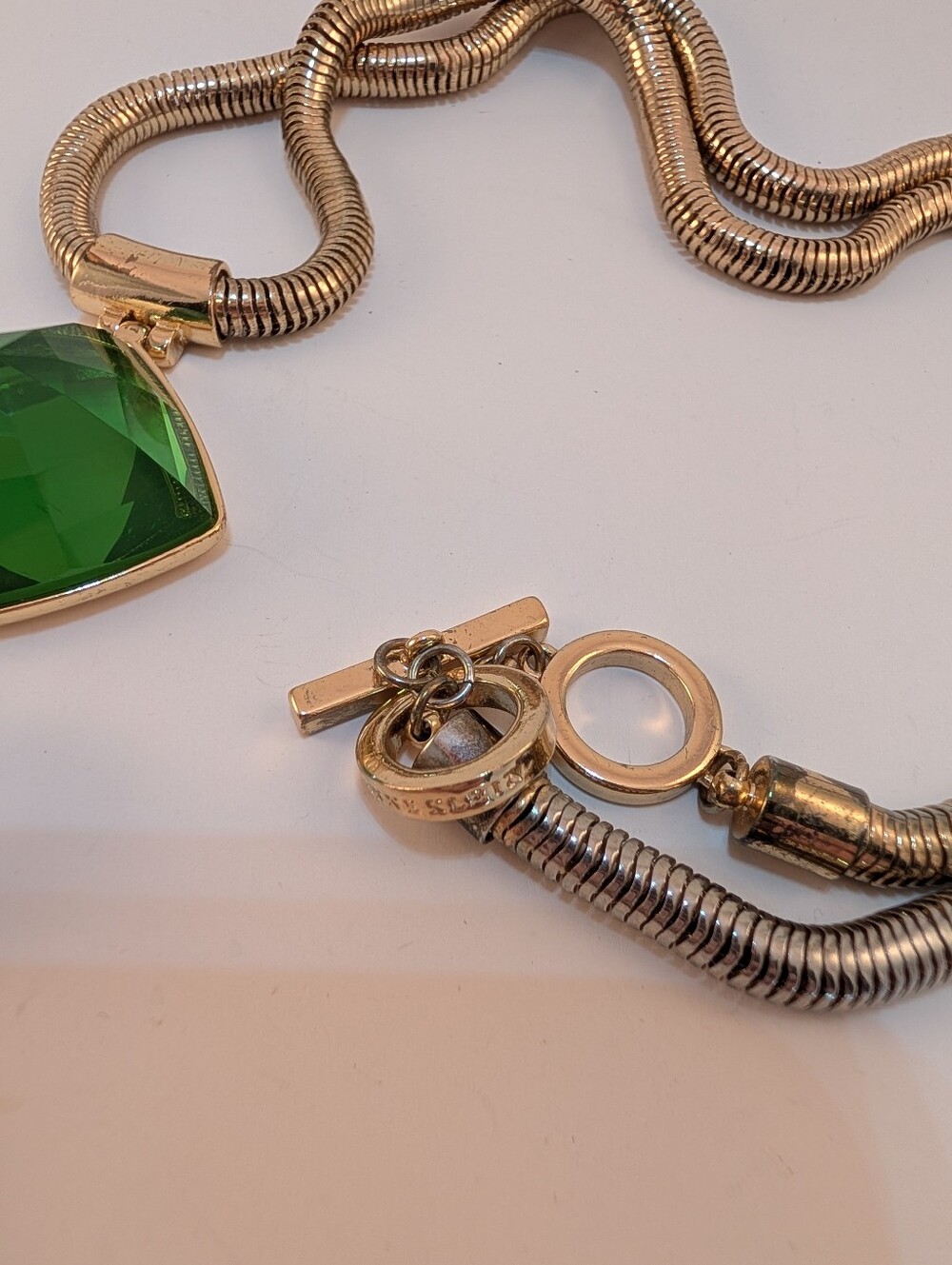Anne Klein Vintage Gold-Tone Necklace with Green Pendant and Tassel - Picture 3 of 13